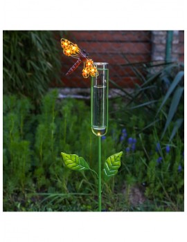 Außenbeleuchtung | MARELIDA LED Solar Gartenstecker Regenmesser Libelle in gelb - RP98909